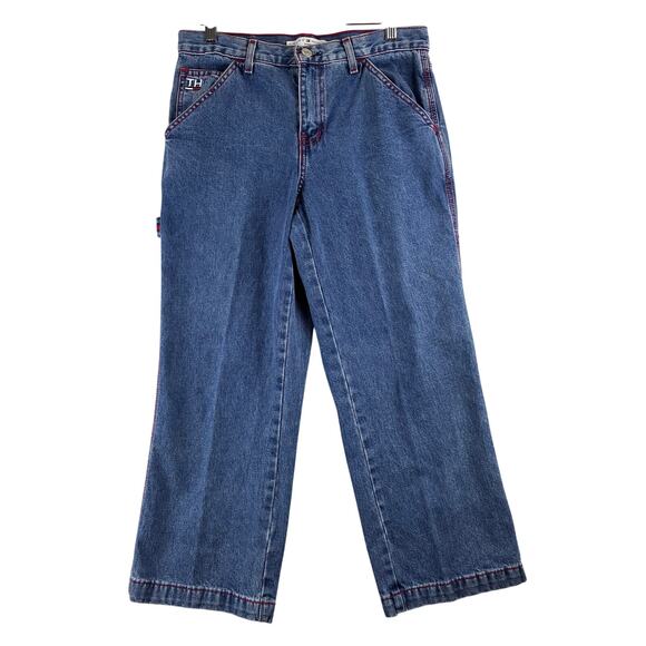 Vintage Y2K Tommy Hilfiger Cargo Jeans Women’s 4 100% Cotton Wide Leg Relaxed - Picture 2 of 15